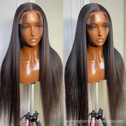 Virgin Brazilian human hair lace front wigs for black women silk straight wave cuticle aligned hair HD lace frontal wig